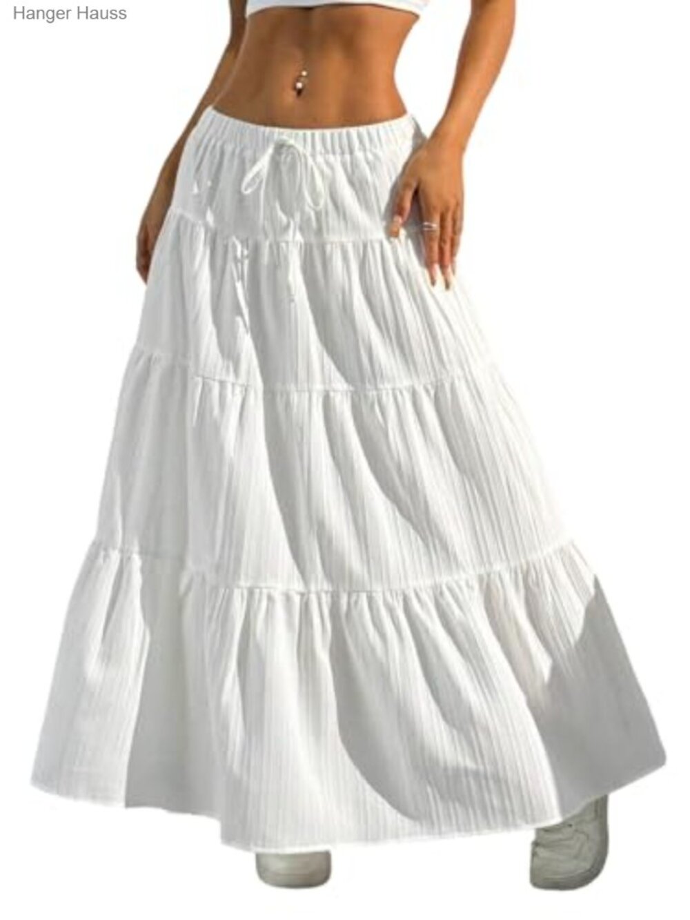 Ruffle Hem Maxi Skirt A-Line Tiered Boho Long Skirt Elastic Waist